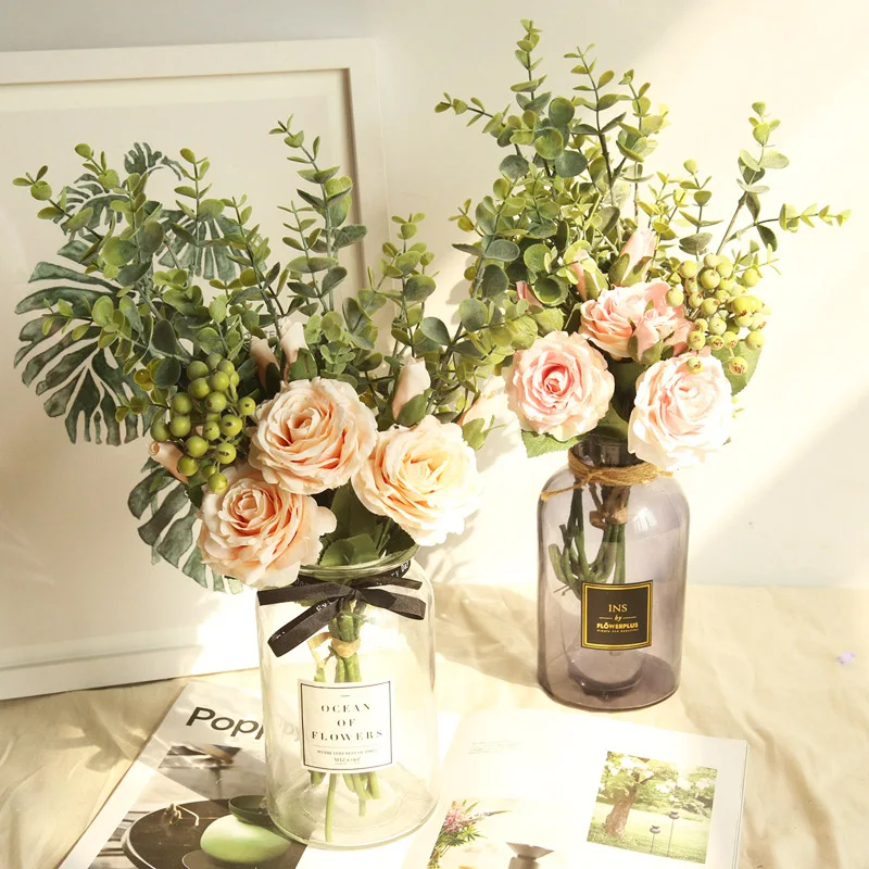 

8 см 3 шт. МИДа эвкалипта роза DIY садовый куст декоративные поддельные цветы украшение дома поддельный цветок подарок на день Святого Валенти...