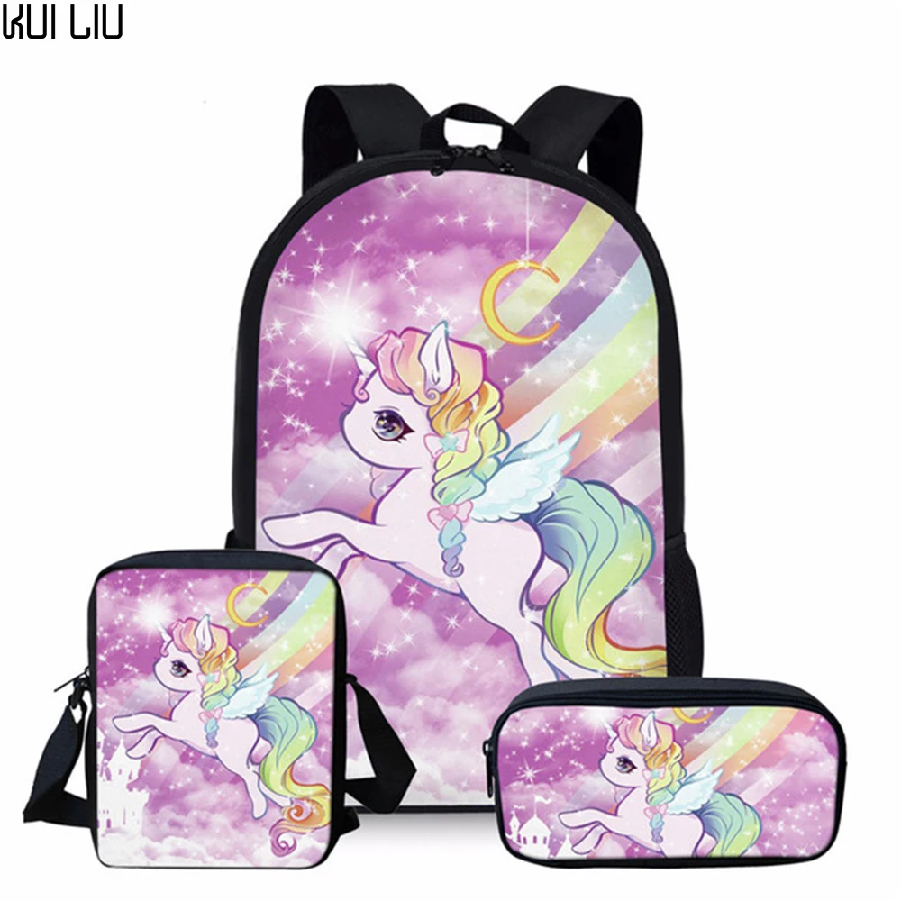 

Cartoon Unicorn School Backpack Set Teenage Girl Boy Student Kid Orthopedics Bagpack Children Satchel Enfant 3 PCS Set Schoolbag