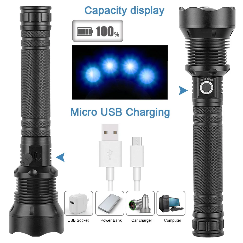 Сверхмощный светодиодный фонарик ful XHP70.2 XHP50 с перезаряжаемым USB зумом фонарь 18650