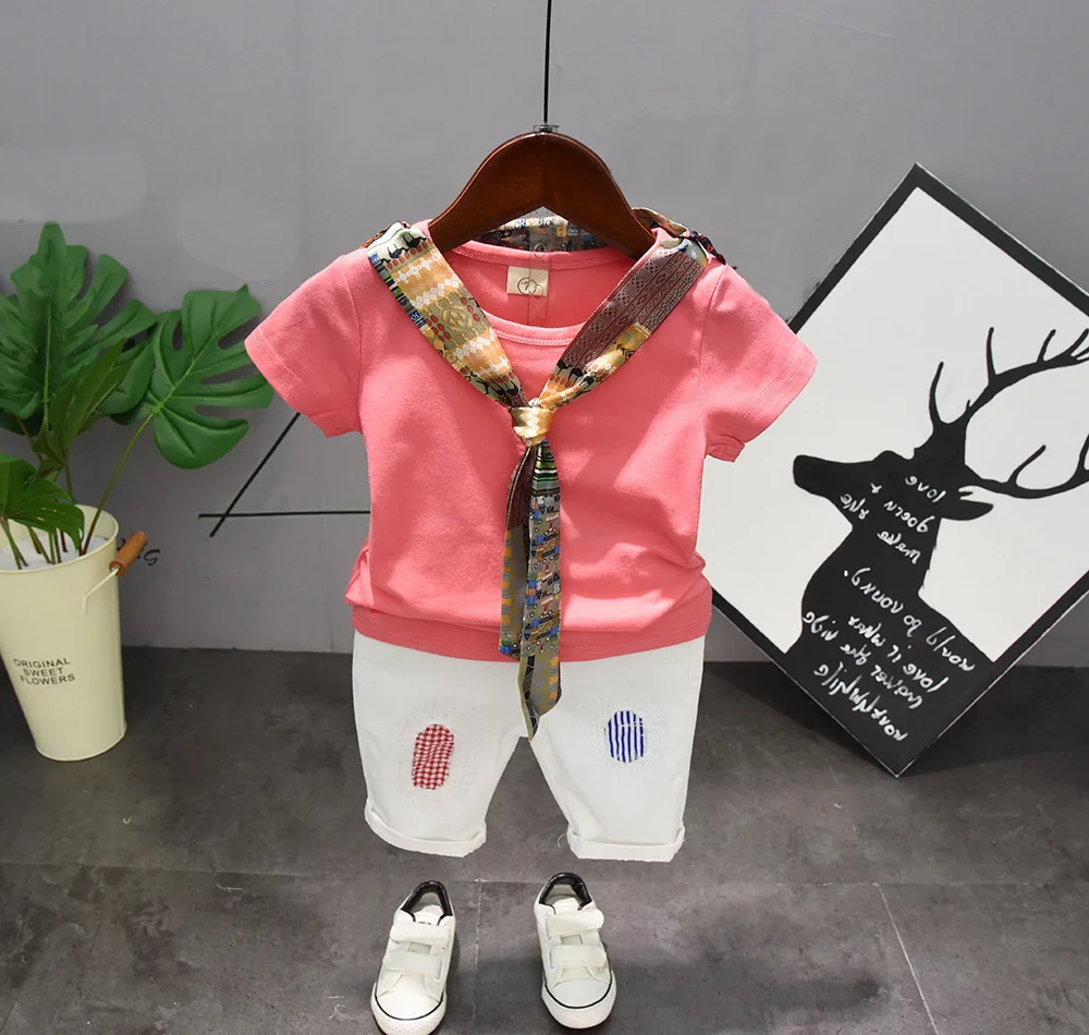 Спортивный костюм для мальчиков 2-7 лет футболка в морском стиле и белые шорты