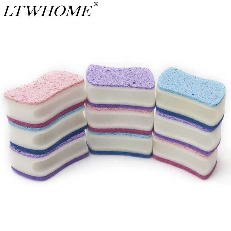 

LTWHOME Dual Sided Multi-Use Scrunge Scrub Cleaning Sponge with Scouring Pad 3.9"x1.9"x1.5"