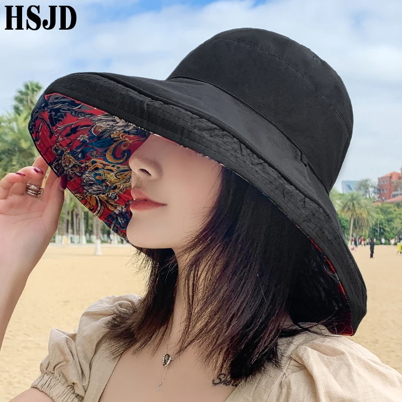 Bohemia Style Double-Sided Flower Sun Hats For Women Summer Large Wide Brim Anti-UV Foldable Beach Hat Female Floppy | Аксессуары для