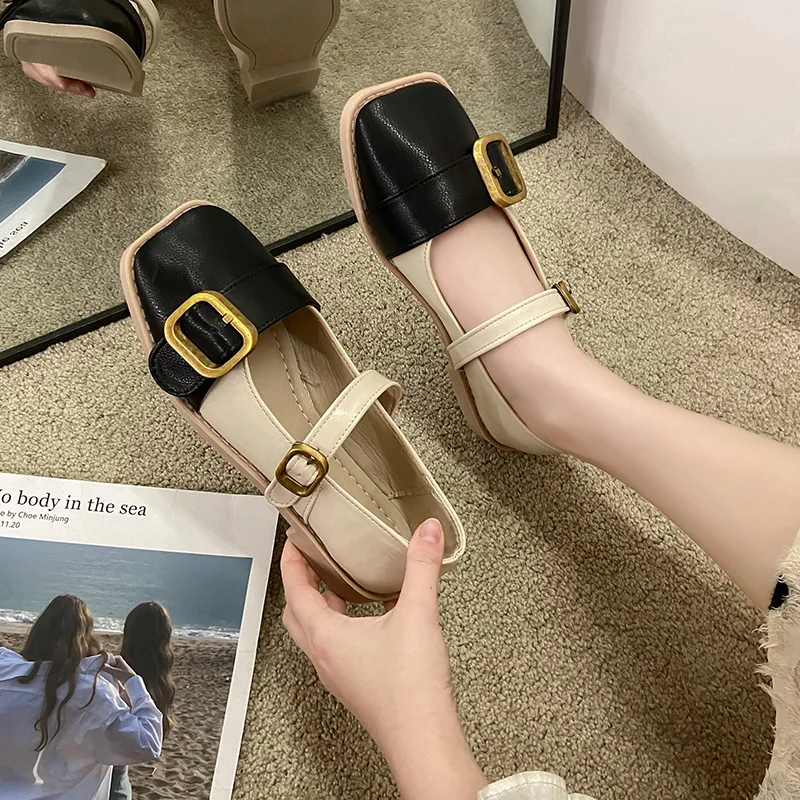 

Casual Woman Shoe Modis Shallow Mouth Square Toe Female Footwear Comfortable 2021 Grandma Dress Summer New Moccasin Mary Janes F