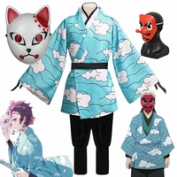 demon slayer kimetsu no yaiba kamado tanjirou urokodaki sakonji anime cosplay costume kimono sky blue uniform