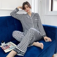 couple pajamas womens winter ice silk long sleeve cardigan suit spring and summer thin large size home wear