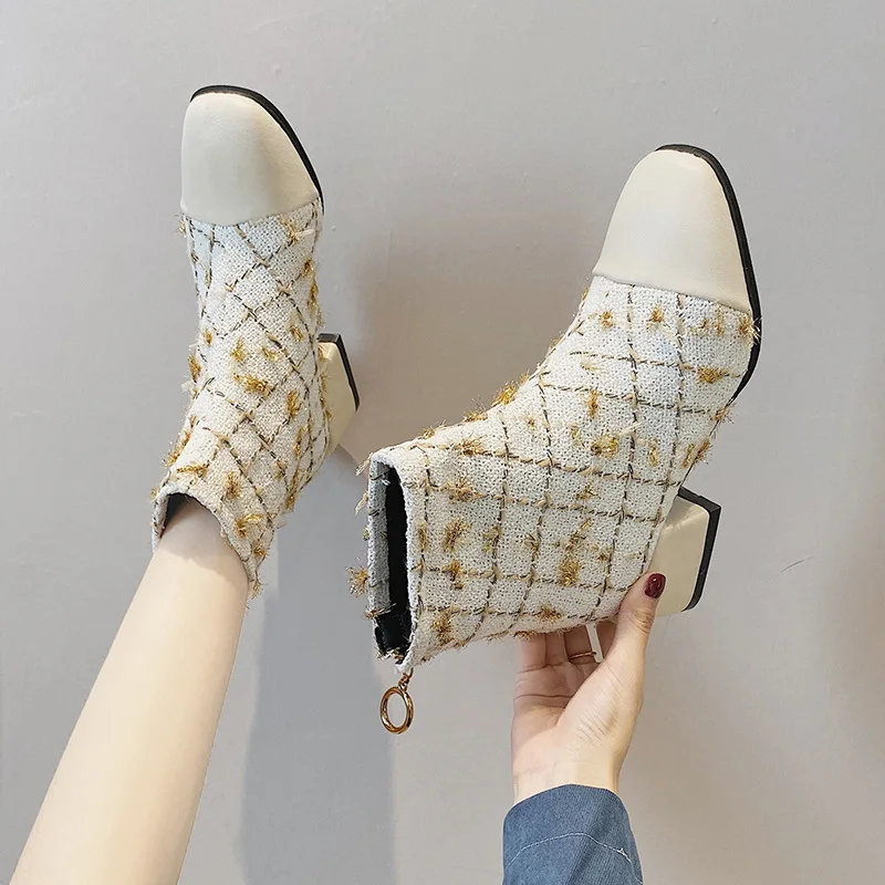 

Женские ботильоны на квадратном каблуке, с молнией сзади