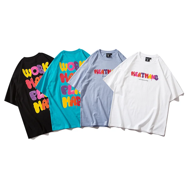 

Summer Hipster Fashion English Letters Print T Shirts Unisex Student Hip Hop Streetwear Casual Short Sleeve Cotton Tops Tees Men