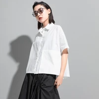 ladies short sleeve shirt summer new fashion trend pure color casual loose large size short sleeve shirt