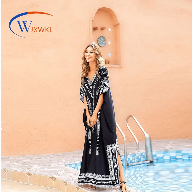 

European American New Four-Sided Stretch Polyester Printed Large Size Beach Sun Protection Bikini Swimsuit Blouse Vacation Skirt