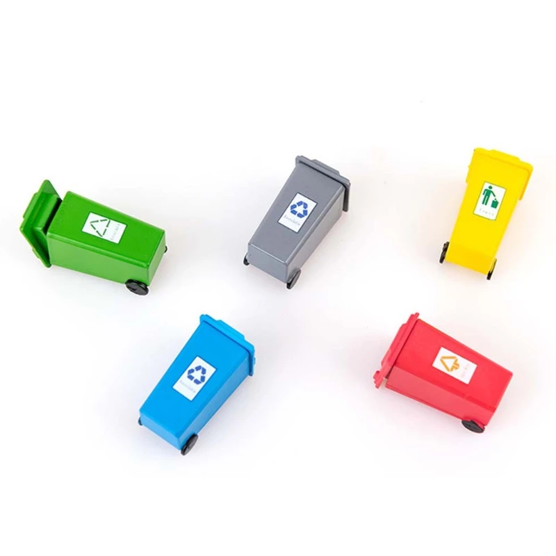 

5 Pcs Mini Garbage Trash Can Rubbish Bin Model Trucks Children Kids Push Vehicle