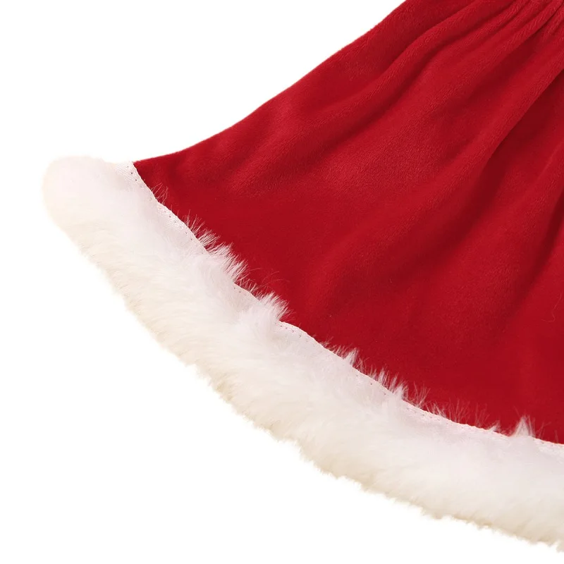 

39-48CM Autumn Kids Girl Christmas Velvet Dress Baby Patchwork Solid Print Sleeveless Child Birthday Party Gift Princess Dresses