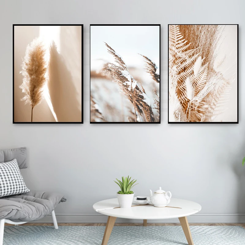 

Nordic Landscape Beige Reed Dried Flower Plants Canvas Painting Wall Art Posters and Prints Wall Art Pictures for Living Room