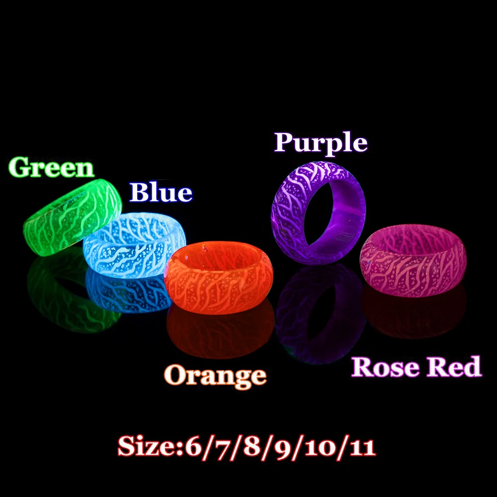 1Pc Night Light Luminous Resin Ring Fluorescent Design Finger Ring Size 7-11 Unisex Fashion Party Jewelry Glowing In The Dark images - 6