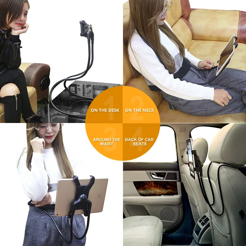 

Lazy Neck Phone car Holder Stand For iPhone ipad tablet Desk DIY Free Rotating Mounts Mobile Phone Mount Bracket