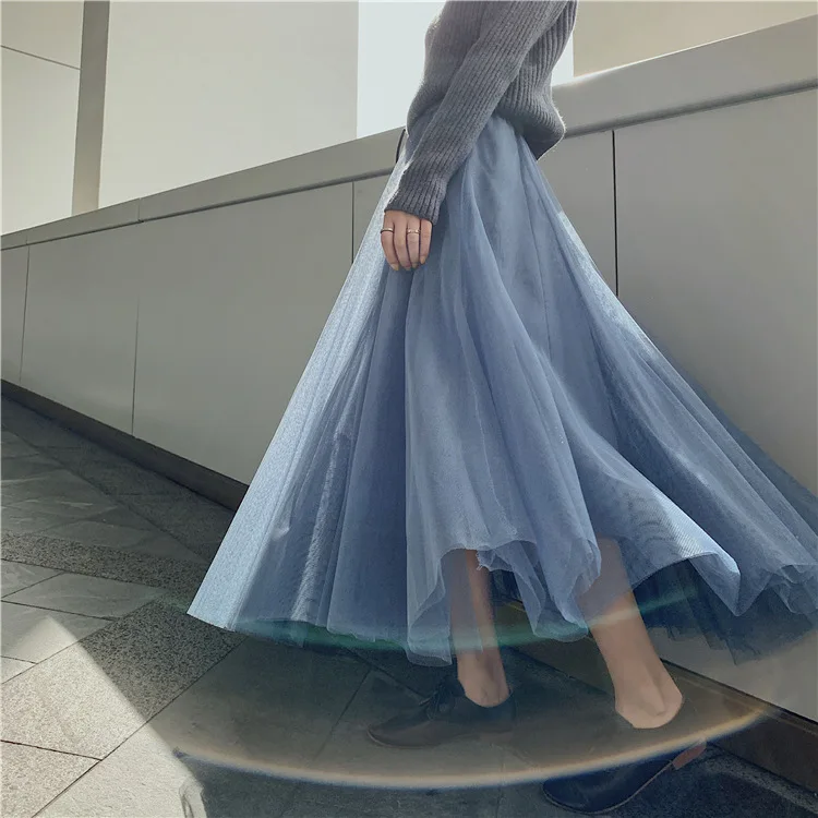 

Pure Color Women Summer High Waist Boho Maxi Skirt A-Line Mesh Long Skirt Casual Clothes Faldas Jupe Femme Saia