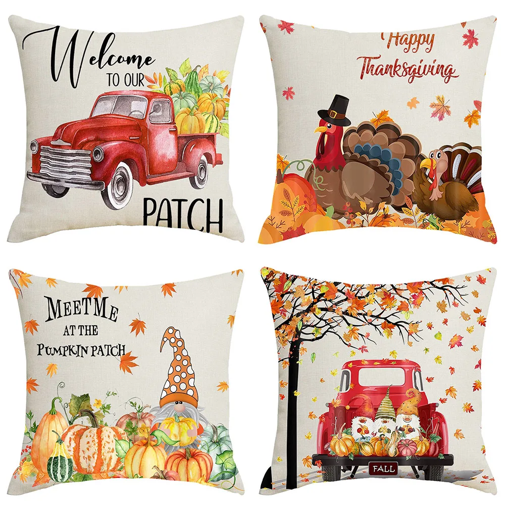 

2021 New Fashion Home Decoration Thanksgiving Cushion Covers Autumn Pumpkin Printed Linen Sofa Pillowcase