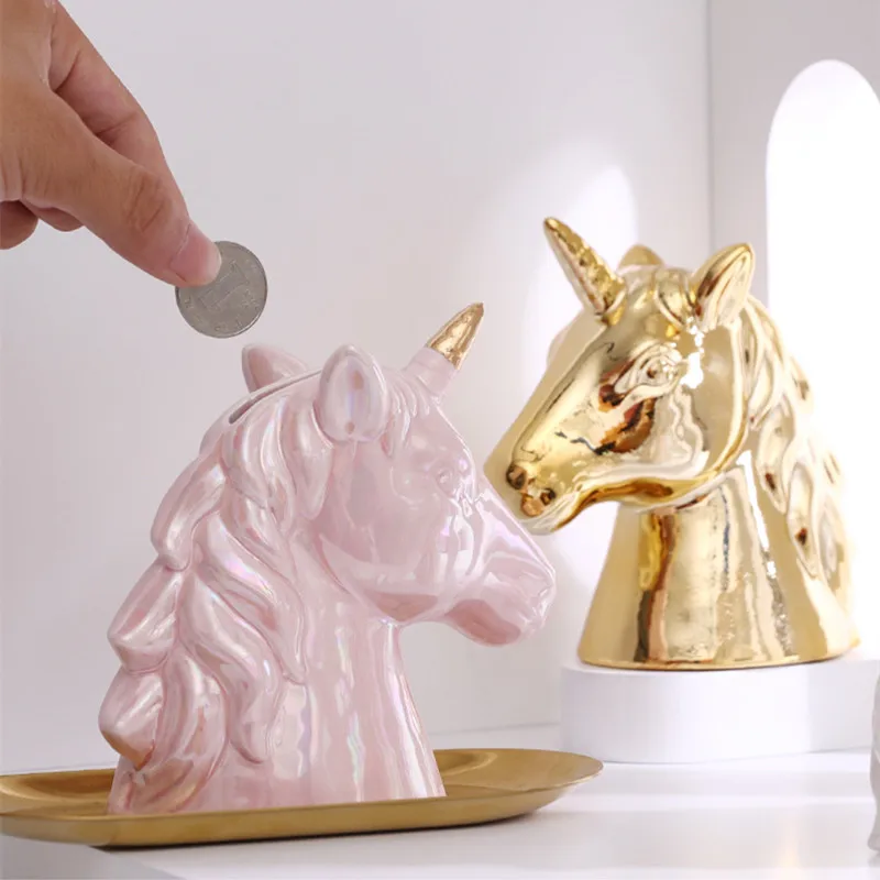 Nordic little unicorn ceramic piggy bank money box bedroom home furnishings
