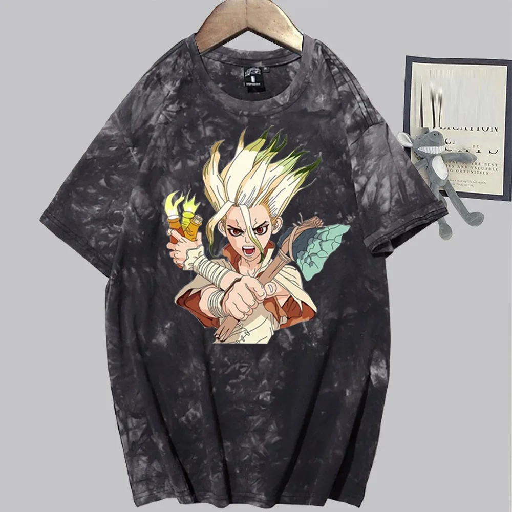 

Футболка с принтом Tie Dye для мужчин и женщин, милая уличная одежда с рисунком аниме Доктор Стоун, топы унисекс в стиле Исигами и сенку, повседн...