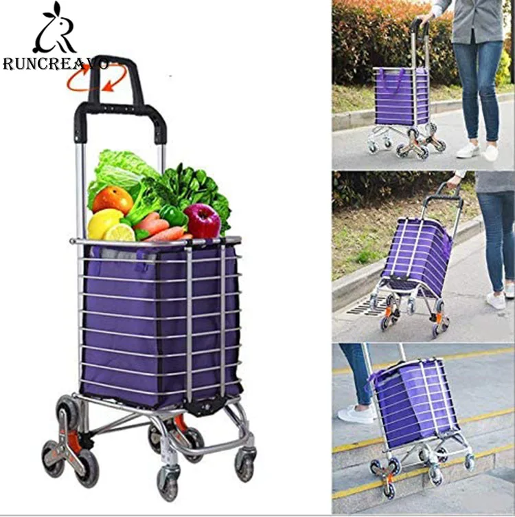 

Folding Shopping Cart Portable Grocery Utility Lightweight Stair Climbing Cart with Rolling Swivel Wheel Folding Trailer Trolley