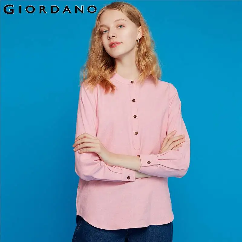 Женские Фланелевые блузки Giordano с длинным рукавом и круглым вырезом мягкие