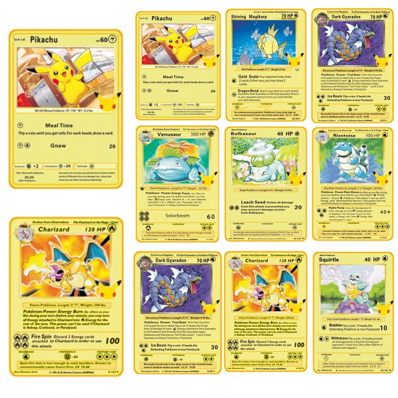 

Pokmon Brand New Series 25Th Anniversary 9Pcs Metal Card Gold Card Charizard Pikachu Game Props Children Gift Collection Card