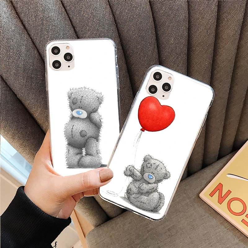 

Lovely Teddy bear Phone Cover For iPhone 11 12 13 Pro Max X XR XS Max 7 8 Plus 6S SE20 13Mini Soft Silicone transparent TPU Case