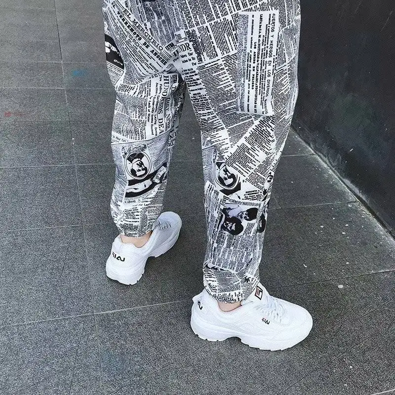 2019 хип хоп брюки с графическим принтом Мужские зауженные эластичной резинкой на