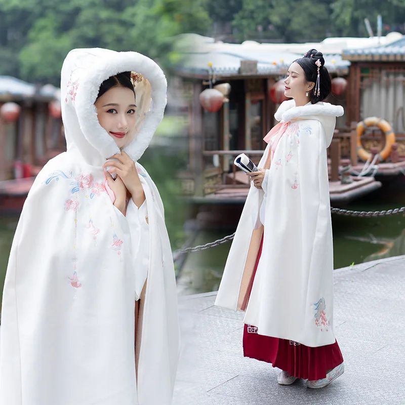 Женское меховое пальто-накидка с капюшоном шерстяное плотное пальто цветочной