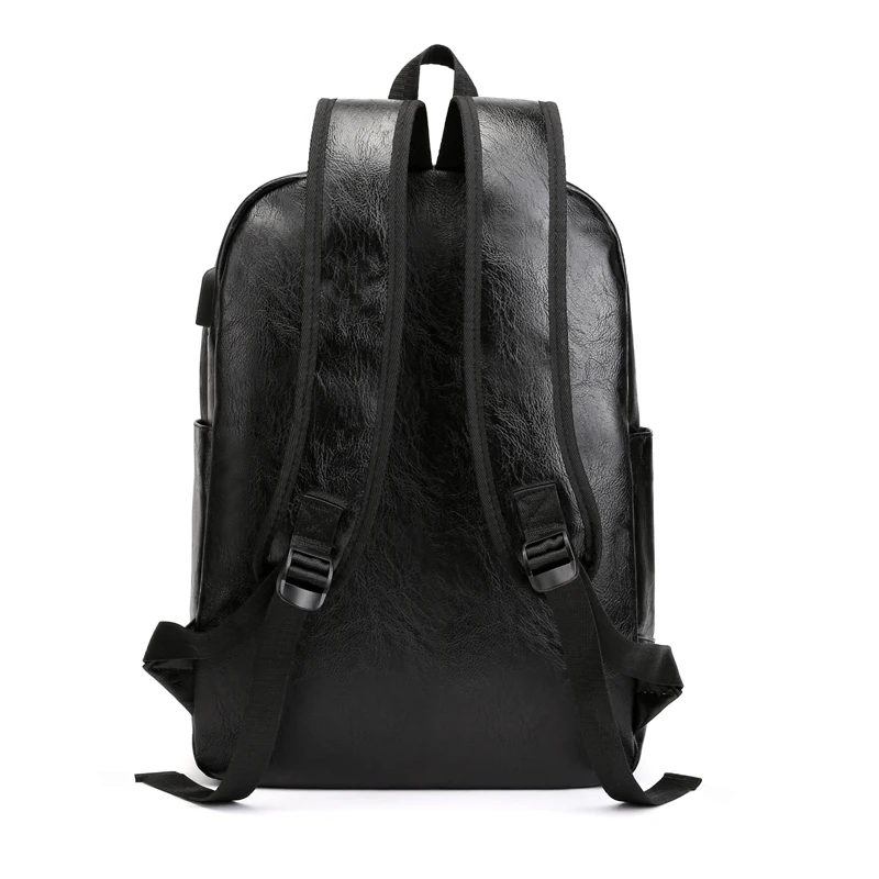 Черный мужской рюкзак из искусственной кожи для подростков с usb-зарядкой большой