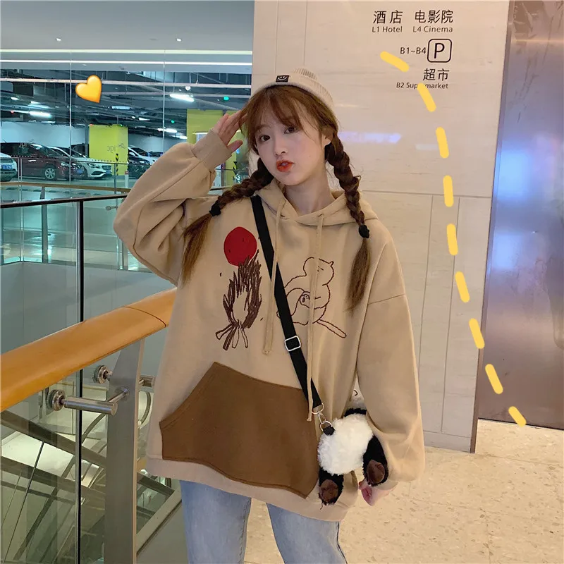 

Early Autumn Ins Sweater Women 2019 Korean Style Loose BF Idle Style Harajuku Super Popular CEC Coat Velvet Padded Thickened Top