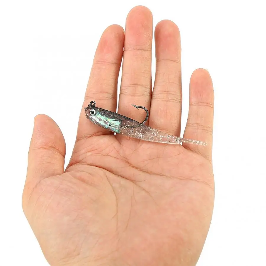 

10pcs 7.5cm 3D Eyes Silicone Soft Bait Lead Jig Head Fishing Bait Tackle With Sharp Hook HOT