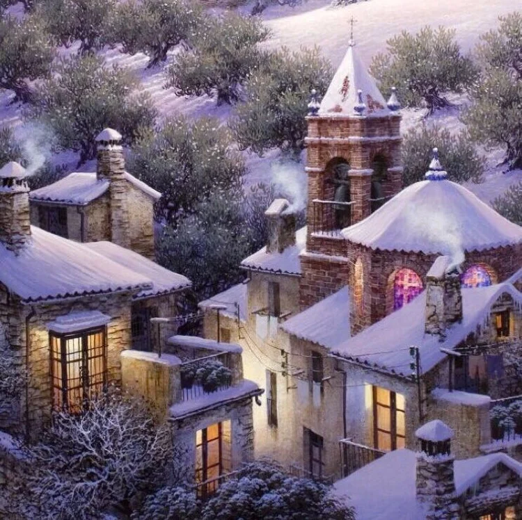 

Winter snow scene oil painting Embroidery Needlework 14CT Counted Unprinted DIY Cross Stitch Kits Handmade Art Wall Decor