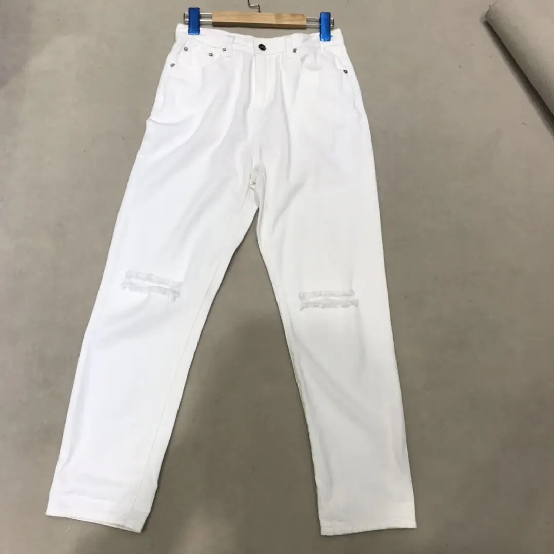 Женские Классические Асимметричные рваные джинсы потертые двухцветные брюки в