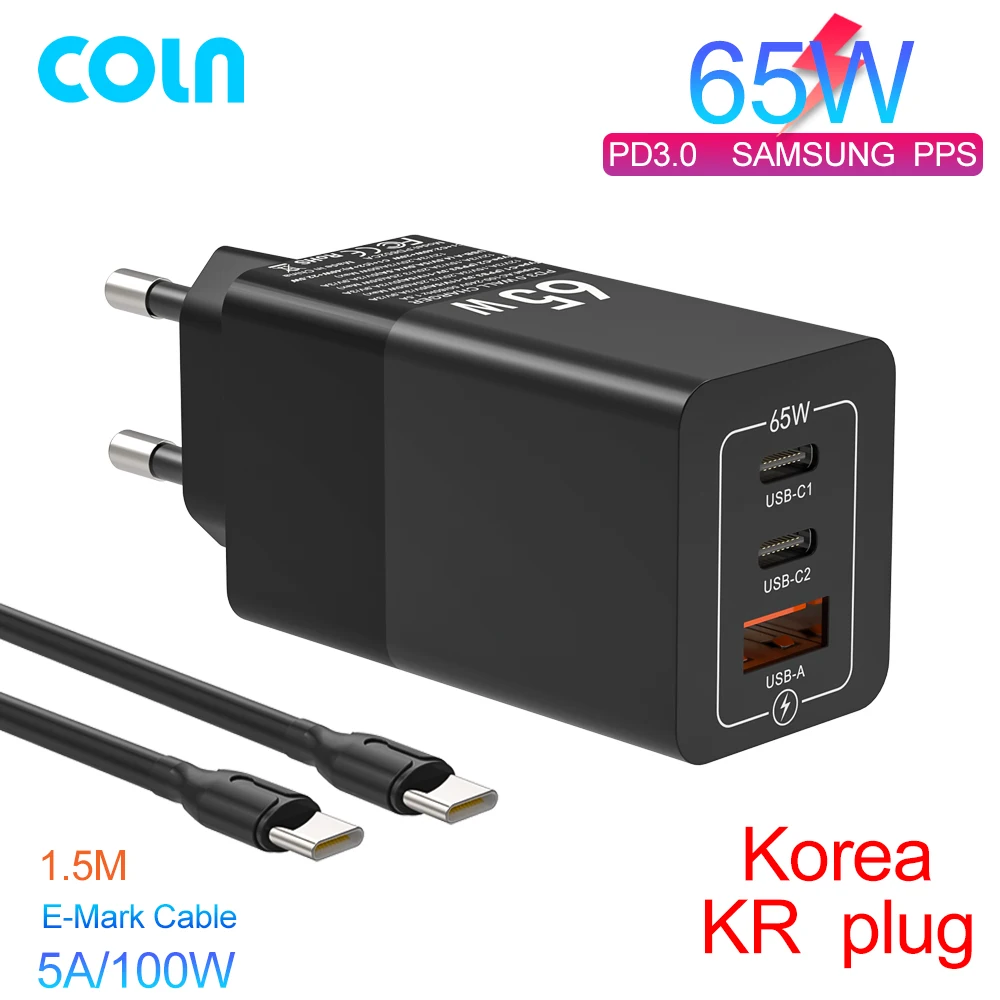 PD65W GaN USB C зарядное устройство Тип 45 Вт 20 PPS QC3.0 Korea KR Plug быстрое адаптер для MacBook Samsung