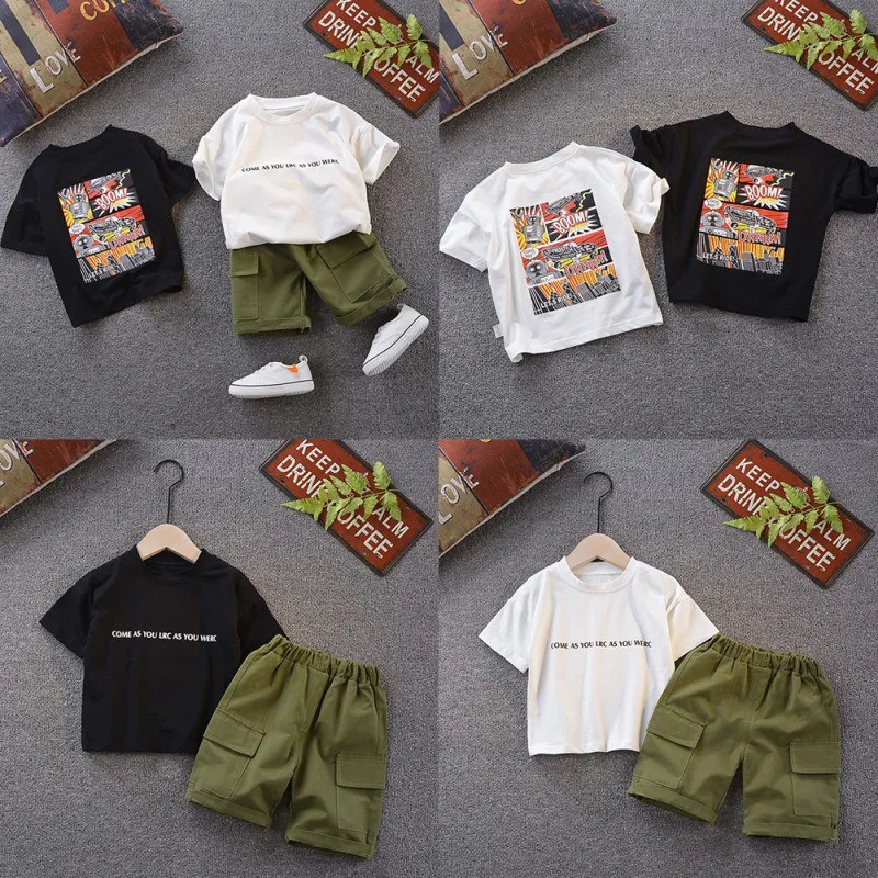 

2020 New Sale Fashion Boy Clothes Set Summer Robot Printed T-shirt Shorts Two-piece Set Children's Clothing