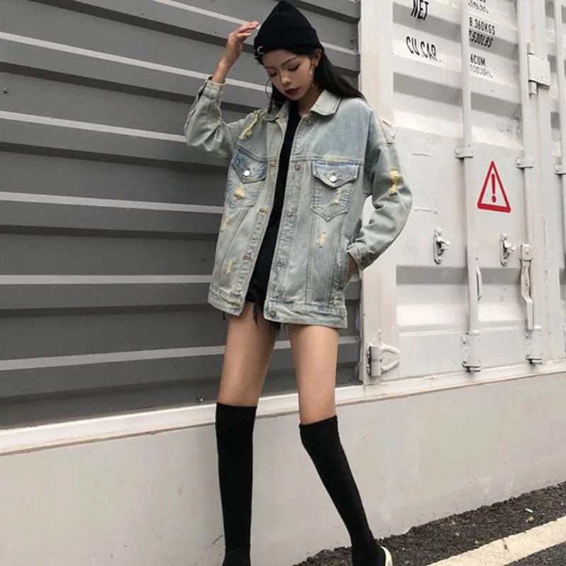 Женская джинсовая куртка с мультяшным рисунком свободная стирающаяся