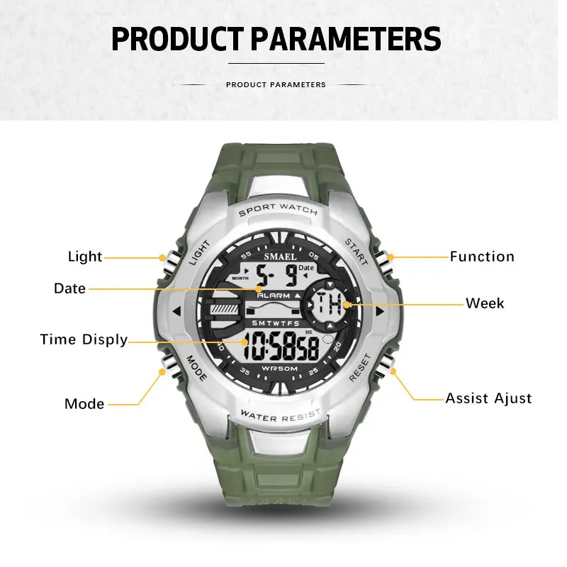 

Luxury Brand SMAEL Watches Fashion Led Digital Watch Men Electronic Army Military Watch Waterproof Sport Watch Relogio Masculino
