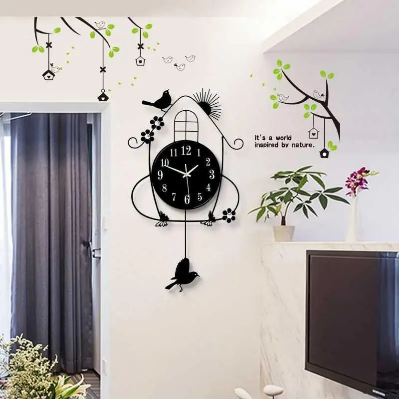 

Night Lights Wall Clock Living Room Background Wall Decoration Pastoral Style Mute Bedroom Dining Room Wall Watch Pendulum Gift