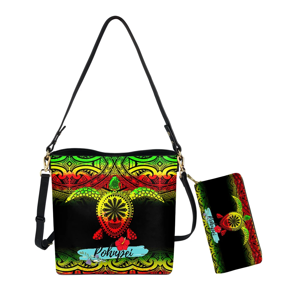 

Женская сумка-ведро Pohnpei, гавайская Полинезия, женская сумка через плечо и кошелек, кожаная сумка-мессенджер