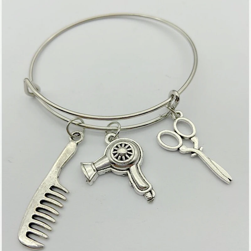 Горячая старинная серебряная с подвесом расческа ножницы фен браслет подвеской