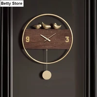 16 inch pointer silent sweep needle wall clock walnut wood golden metal hang with pendulum timepiece ornaments modern wall watch