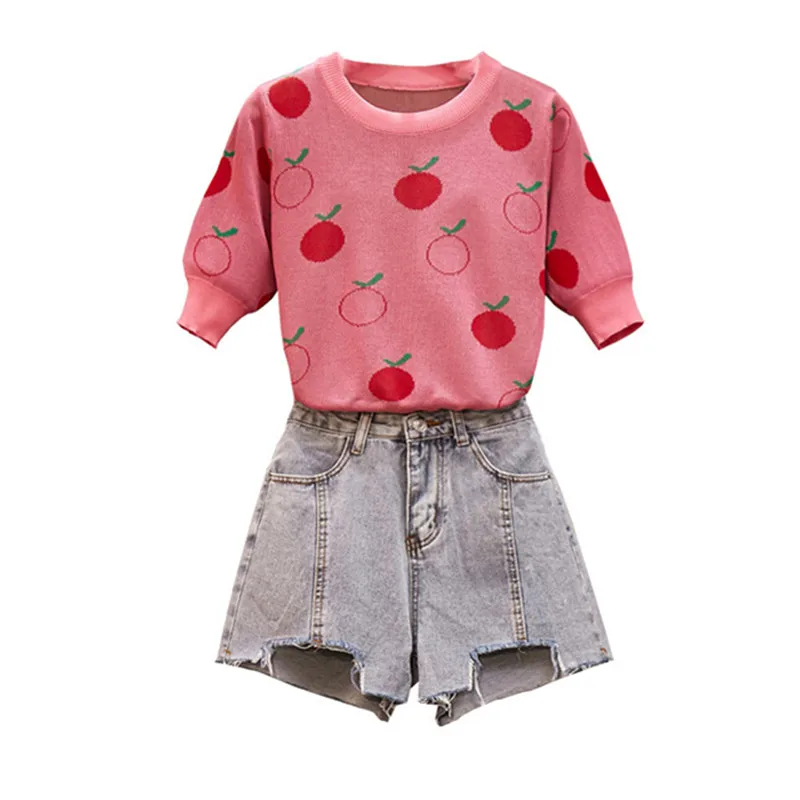 Женский комплект из двух предметов летний трикотажный жаккардовый свитер и