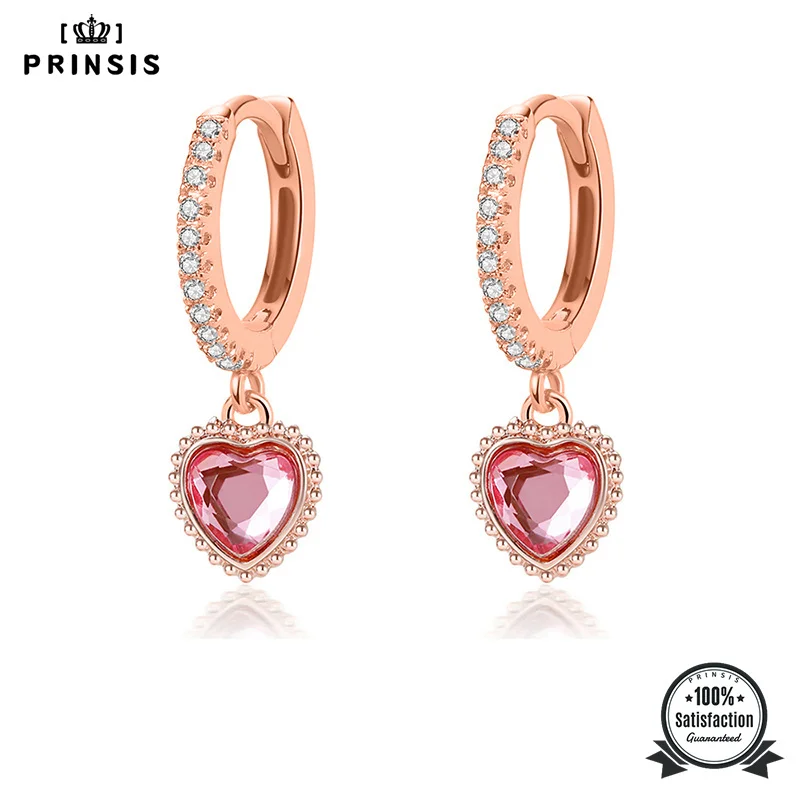 Женские модные серьги PrinSis, романтичные серьги-кольца с подвесками в виде сердечек розы и кубическим цирконием, подарок на день рождения для девочек, корейские ювелирные изделия DJ272