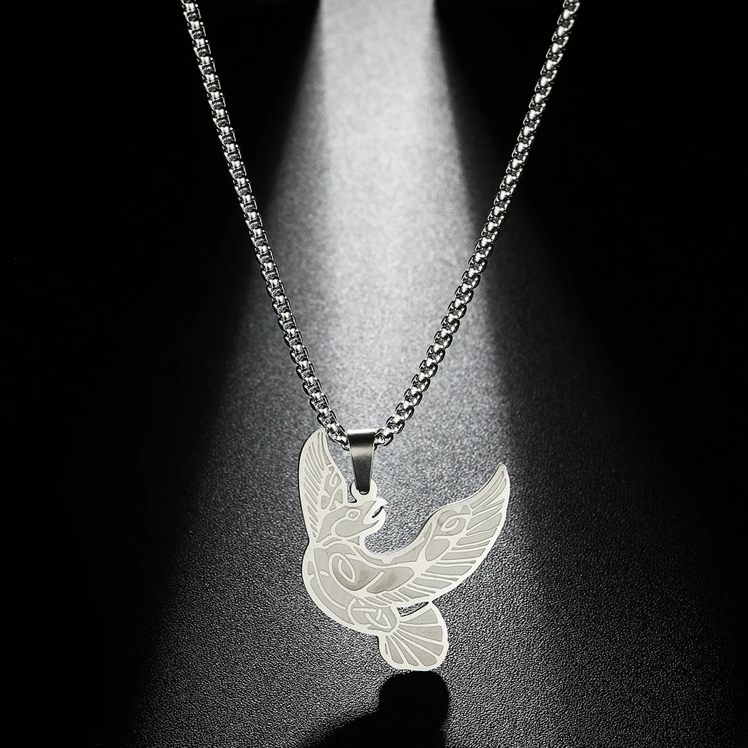 

2021 Viking Raven in Flight Cute Animal Stainless Steel Pendant Necklace