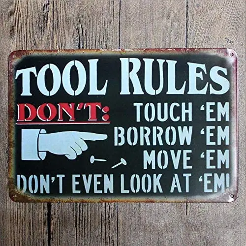 

Garage Tool Rule Thick Tinplate Tool Rules Retro Metal Tin Sign Plaque Poster Wall Decor Art Shabby Chic Gift Suitable 12x8 Inch