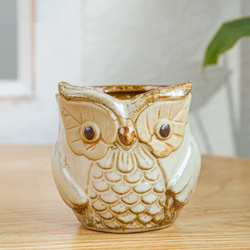 

Hot Mini Ceramic Owl Flower Pots Ceramic Small Flower Pots for Succulents Home Garden Decoration PLD