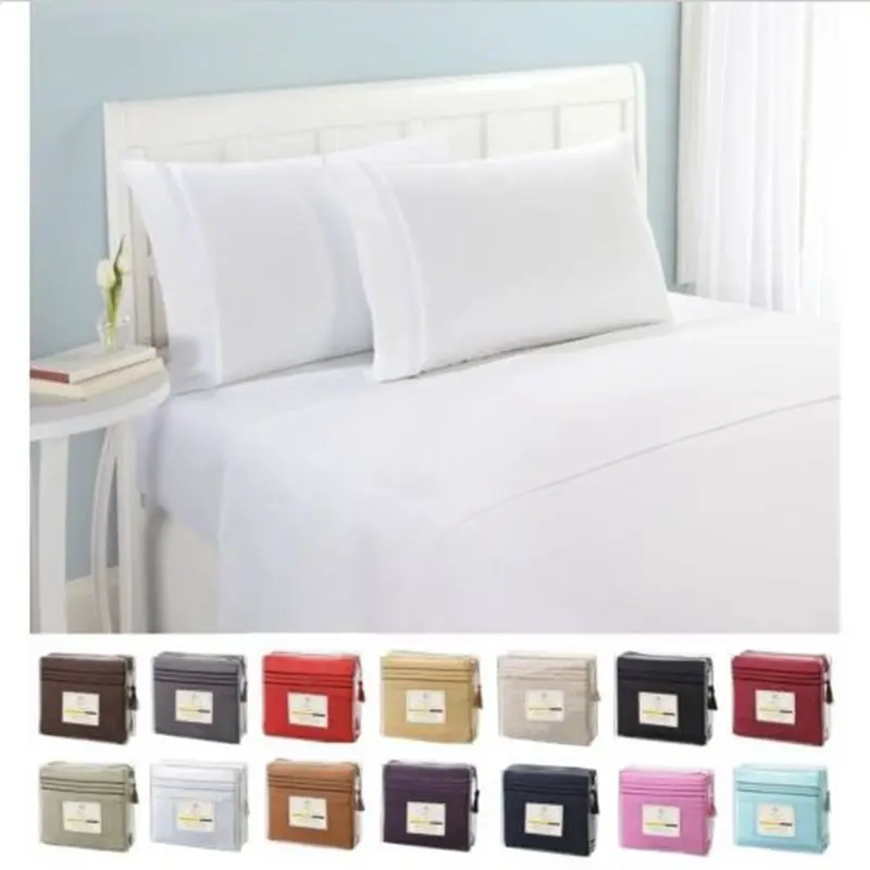 Комплект постельного белья из 4 предметов однотонное постельное белье простыня с