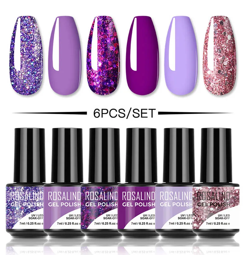 Набор гель-лаков для маникюра ROSALIND полуперманентный Гель-лак дизайна ногтей 4/6