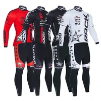 2021 team rock racing winter cycling jersey 9d bib set mtb bicycle clothing bike jacket thermal fleece mens long cycling wear