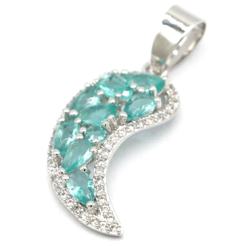 33x13 мм Кулон SheCrown из серебра с ярким голубым аквамарином для дам|silver pendant|925 silver
